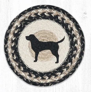 Set of 2 Braided Jute Round Placemat/Trivet/Swatch. BLACK LAB. Earth Rugs.10" - Picture 1 of 1