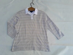 Burberry Golf Polo Shirt Womens Large Beige Embroidered Badge Logo Made in Italy - Picture 1 of 12