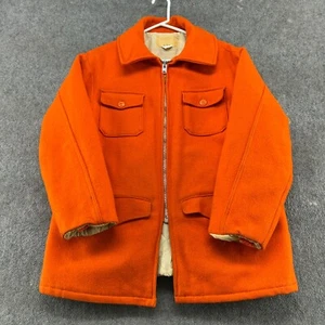VINTAGE Mackinaw Wool Jacket Men L Orange Parka Chore Barn Talon Solid Lined 70s - Picture 1 of 16