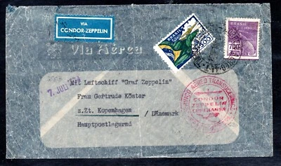 BRAZIL, SOBRE CON DESTINO A DINAMARCA, VIA CONDOR ZEPPELIN, BUEN VALOR   (BL022) - Image 1 of 2