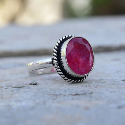 Good- Looking Rubellite Gemstone 925 Sterling Silver Handmade Ring All Size - Image 1 of 4