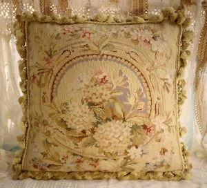 18 Zoll Shabby Chic Aubusson Design Rosen Hortensie schönes Nadelspitzenkissen - Bild 1 von 4
