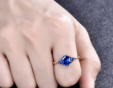 Hexagon Shaped Blue Sapphire Ring 14K Rose Gold Bridal Engagement & Wedding Ring