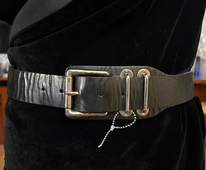 New Runway Ralph Lauren Collection Black Art Deco Wide Leather Belt M Italy - Picture 1 of 6