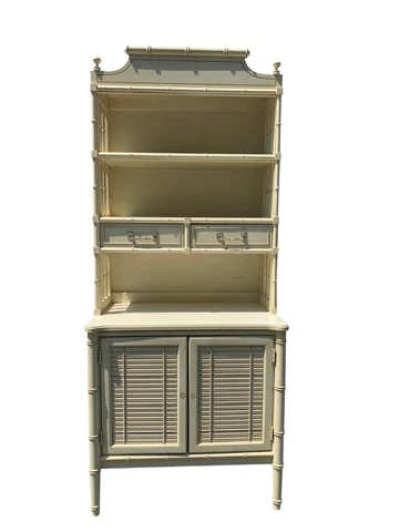 Vintage 1970s Henry Link Antique Coastal Style Cabinet with Top in White Cream Cover