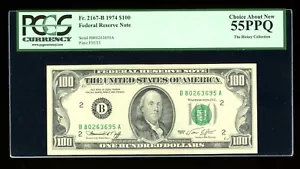 DBR 1974 $100 FRN New York Fr. 2167-B PCGS 55 PPQ Serial B80263695A - Picture 1 of 2