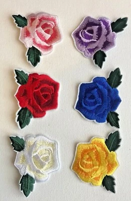 Embroidered Iron On Patches Applique Set Of 6 Embroidered Roses  #  49 - Image 1 of 4