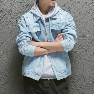 Men Casual Denim Jacket Coat Fit Ripped Distressed Long Sleeve Button Jean Tops - Picture 1 of 14