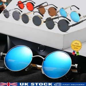 Retro Round Lens Polarized Sunglasses Mens Womens Driving Gothic Punk Glasses UK - Picture 1 of 21