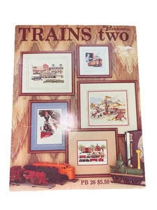 Folleto vintage 1987 con patrón de trenes punto de cruz, trenes Highballin' M023 - Imagen 1 de 1