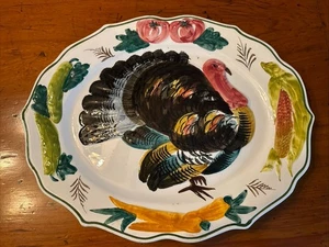 Precioso plato grande vintage pintado a mano Italia Acción de Gracias pavo cerámica - Imagen 1 de 11