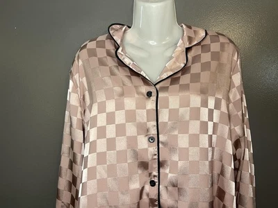 Conjunto de pijama BCBGMAXAZRIA para mujer grande rosa satinado a cuadros salón ropa de dormir Foto 1 de 4