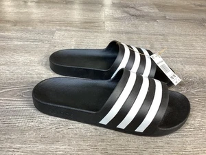 Adidas Mens Adilette Aqua Slide Sandals Size 13 Slip on Black White F35543 NEW - Picture 1 of 9