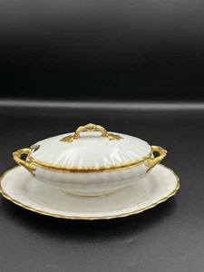 Limoges Elite Works Lorbeerblatt Sauciere Terrine Frankreich Antik - Bild 1 von 6