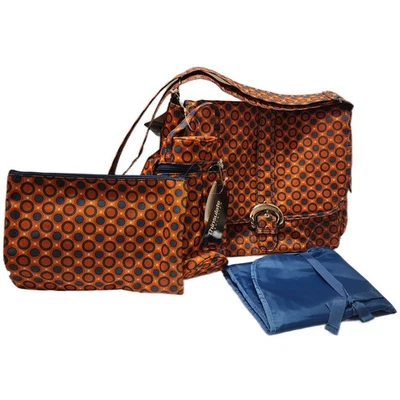 Kalencom Orange Blue Geometric Buckle Diaper Bag Tote + Bottle + Vanity + Mat NW - Image 1 of 4