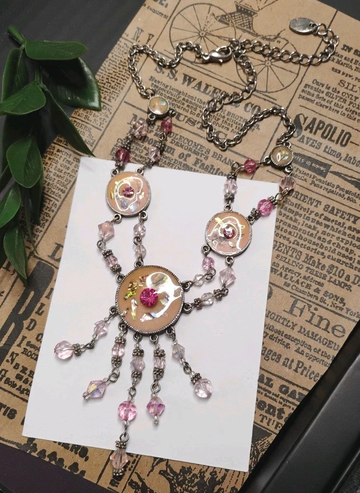 Diseñador sin firmar PILGRIM (?) Hecho con elementos Swarovski 15"+ collar de cuentas esmaltadas Foto 1 de 4