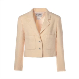 Chanel Coco Button 96P Wool & Nylon Jacket 38 Ladies' Ivory P07012V04632 croppe - Picture 1 of 10