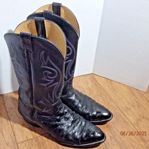 Vintage Nocona Full Quill Ostrich Cowboy Boots Black 10.5 D - Picture 1 of 8