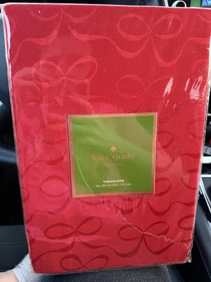 NEW Kate Spade New York All Wrapped Up Table  Cloth Cranberry Bows Holiday 60x84 - Image 1 of 2