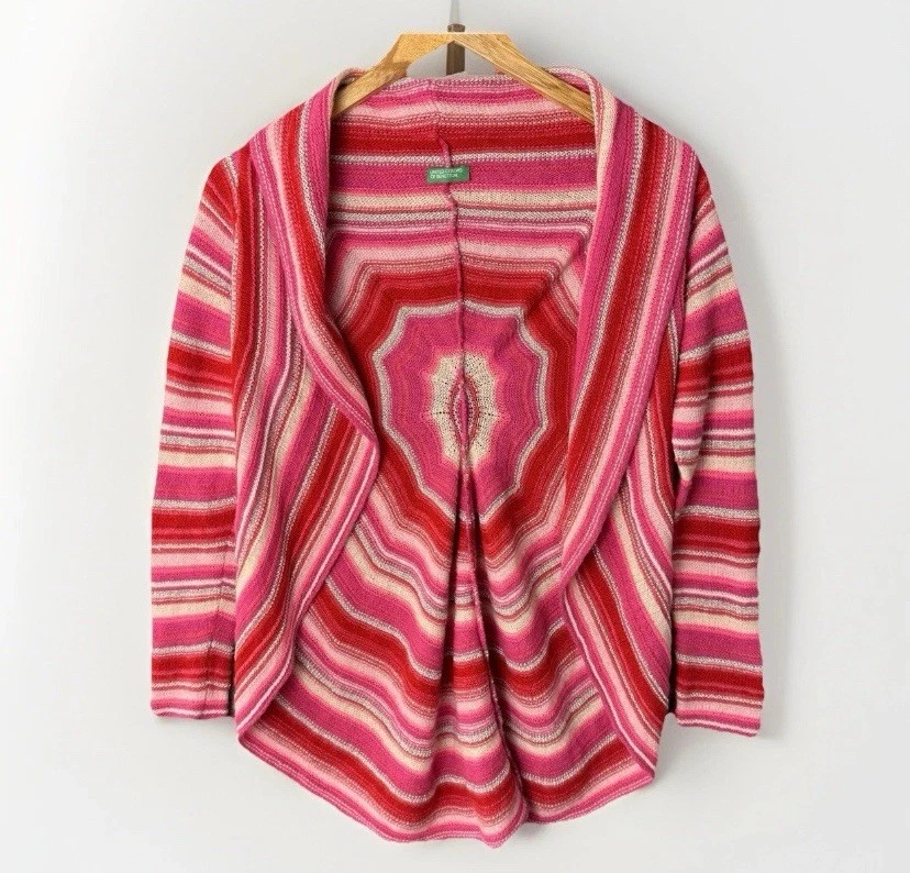 Cárdigan Suéter United Colors of Benetton Niñas XL Rosa Rayas Mezcla de Lana Abierta Foto 1 de 4
