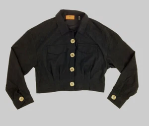 $85 Patrizia Luca Women's Black Long Sleeve Cropped Button Up Jacket Size Medium - Picture 1 of 1