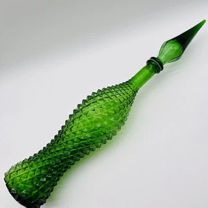 Empoli Italian Genie Bottle Decanter Green Diamond Point 23” Vintage - Picture 1 of 11