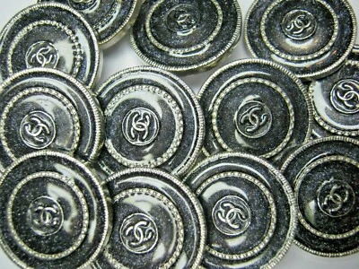 CHANEL 12 SILVER METAL SPARKLE blue GRAY BUTTON CC LOGO 12 MM tiny small  LOT 12 - Image 1 of 3