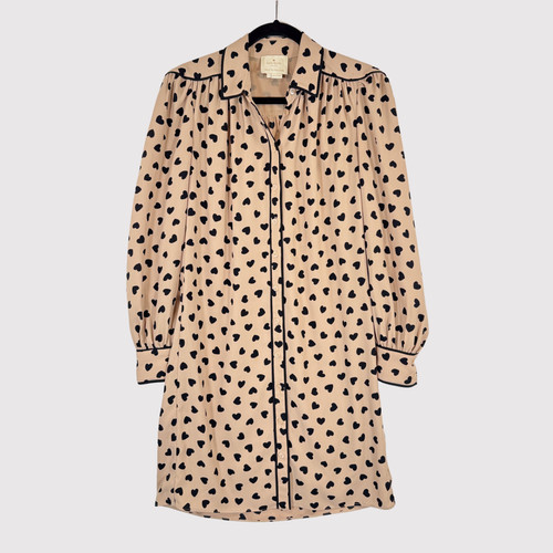 Abito donna Kate Spade beige battito cardiaco mini camicia abbottonata linea A small