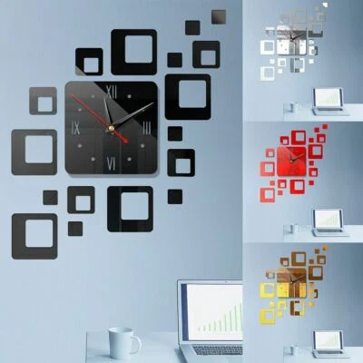 3D Modern DIY Large Wall Clock Mirror Surface Sticker Art Design Home Decor Room - Image 1 of 4