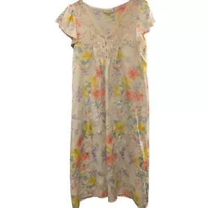 Vintage Natori Liquid Satin Silky Lace Trim Long Nightgown Size Small Floral - Picture 1 of 7