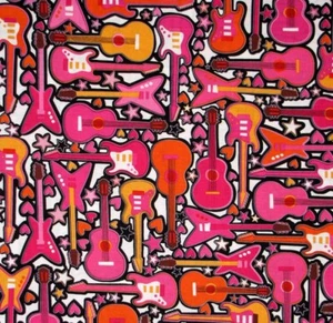 RARE Rock On Allover Guitars Stars Hearts Benartex 100% Cotton Fabric 8.5 inches - Picture 1 of 1