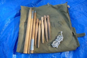 Vintage US Army Pup Tent Shelter Half Green Canvas Military Pole, Stakes, Rope - Picture 1 of 12