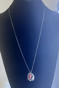 Vintage Native American Old Pawn Silver Feather Pendant Red Coral. 925 chain 24” - Picture 1 of 11