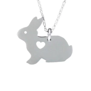 RABBIT Necklace - Stainless Steel Charm Cutout Open Heart Bunny Pet Ears Fluffy - Picture 1 of 5