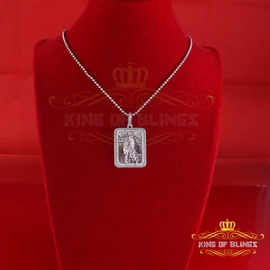 Men's 925 Silver 0.66ct CZ ST LAZARUS "1" inch 3D look White Square Pendant - Picture 1 of 11