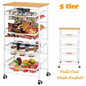 Organizador de estante de despensa utilitario para carrito de almacenamiento de cocina rodante de 5 niveles con soporte de microondas - Imagen 1 de 10