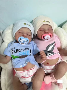 Weighted Real Looking TWINS Reborn Baby Full Vinyl Dolls Boy Girl w/ Belly Plate - Picture 1 of 18