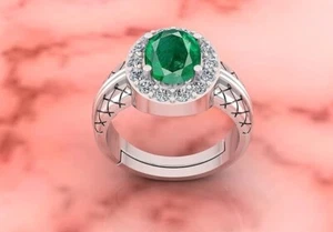 Anillo de diamantes y panna esmeralda de 7 mm enchapado en plata de ley o amarilla para hombre - Imagen 1 de 5