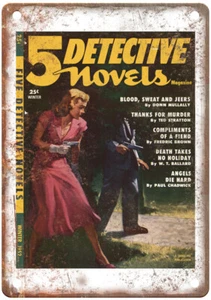 1952 Pulp Cover 5 Detective Novels v04 n01 Retro Look Metal Sign J959 - Picture 1 of 2