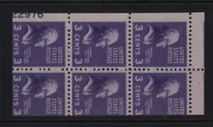 1938 Sc 807a MNH booklet pane 65% plate number 22796 Durland CV $39 - Picture 1 of 1