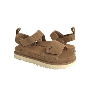 UGG GOLDENSTAR SUEDE CHESTNUT PLATFORM STRAPPY SANDALS US 7 / EU 38 / UK 5 - Picture 1 of 5