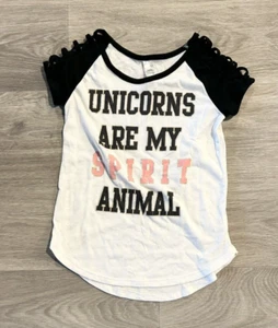 🦄  Beautees Unicorns Are My Spirit Animal White T-Shirt Girl's Size S 7/8 K161 - Picture 1 of 12