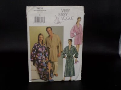 🌼 VOGUE #7637 - EASY ADULT TWO LENGTH BATH ROBE w/NECK BANDS PATTERN  LG  FF - Image 1 of 2