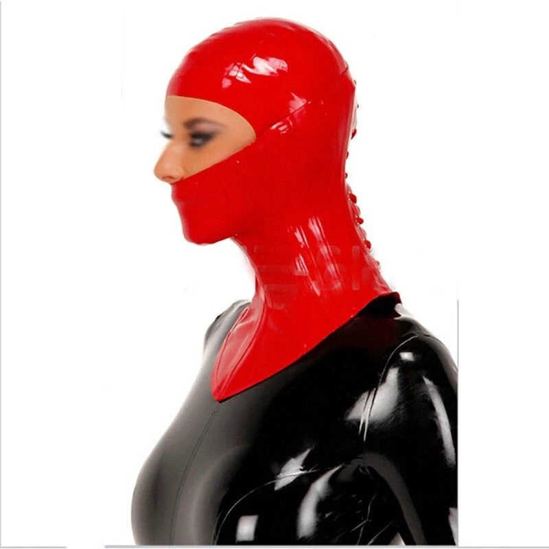 Latex mask and Red 1.0mm Collars with Lacing Behind latex Mask Club Wear - Image 1 of 4
