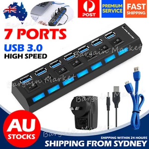 7 Port USB 3.0 HUB Powered +High Speed Splitter Extender PC AC Adapter Cable AU - Picture 1 of 9