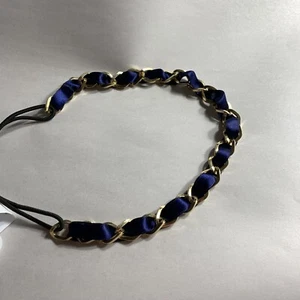 NWT navy blue silk GOLD chainlink elasticized HEADBAND X-mas Gift stocking $28 - Picture 1 of 8