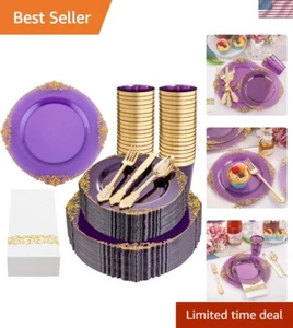 350PCS Purple Plastic Plates - Purple Plastic Dinnerware Sets for 50 Guests -... - Picture 1 of 10