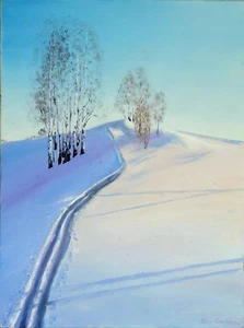 "Birken im Schnee - Kunst, Gemälde, Giclée auf Leinwand 18x24 Yelena Berzon - Bild 1 von 1