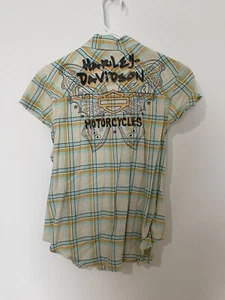 Camisa a Cuadros Harley Davidson Motocicletas Mujer Manga Corta Botón Talla L” - Imagen 1 de 9