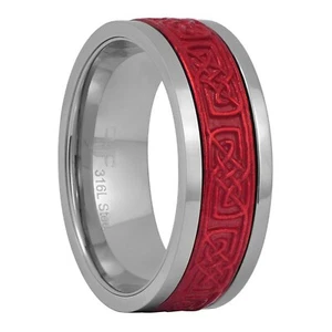 Red Celtic Spinner Ring Mens Womens Stainless Steel Stress Reliever Viking Band - Picture 1 of 40